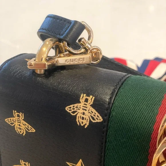 Gucci Sylvie Bee Star Medium Black Leather Extra Ribbon Strap Mint condition - Picture 5 of 14